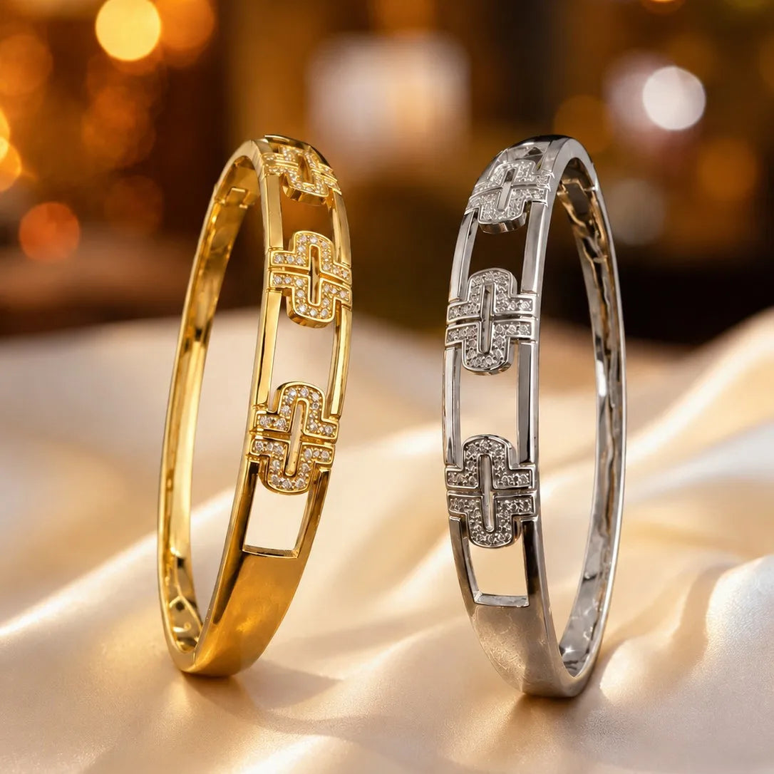 Resoul 18k Gold Plated Cross Zircon Bracelet Waterproof Tarnish Free Fashion Bangles Luxury Party Jewelry MegaBDM