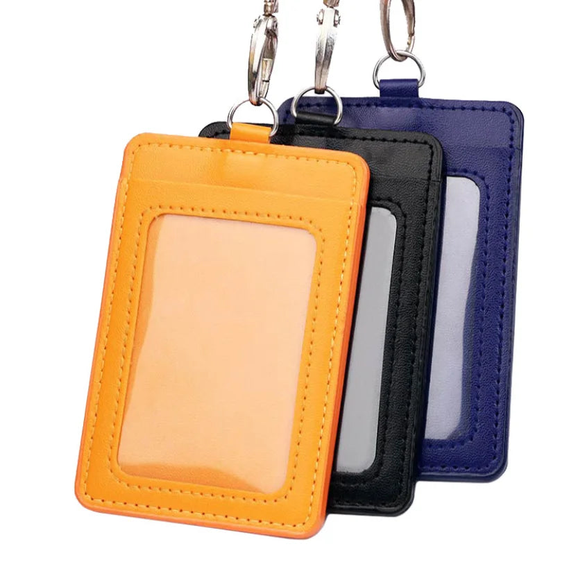 Luxury Neck Id Holder Leather Pu Card Holder Leather Credit Card Sleeve Exhibition Card Lanyard Holder