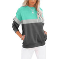 European and American Cross-Border Women's Casual Long-Sleeve Color-Block Crew-Neck Sweatshirt Loose Pullover
