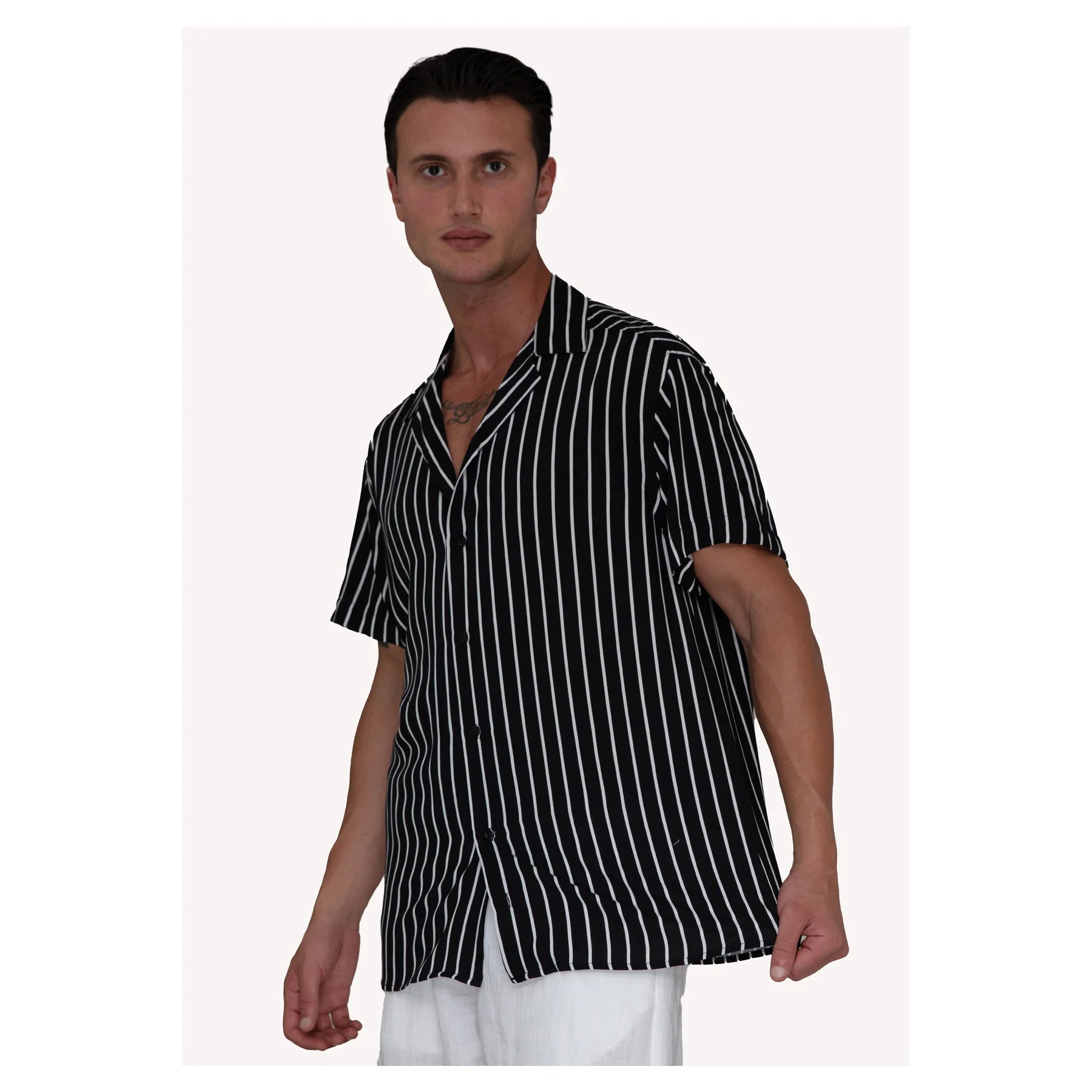 Navy Blue Viscose Hawaiian Short Sleeve Casual Breathable Oversized Shirt