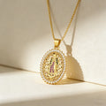 QIKU Catholicism Our Lady of Guadalupe Pendant Women Copper Zircon Necklace Gold Color Jewelry Gift Accessories Dropshipping