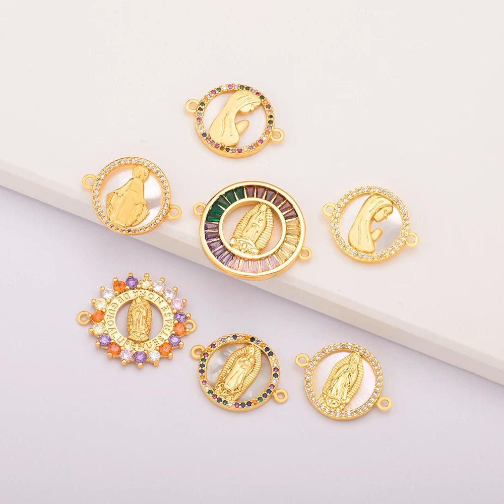 Wholesale Religious Virgin Mary Pendant Charms Gold Plated Multicolor Stone Cubic Zirconia for Bracelets Jewelry Making