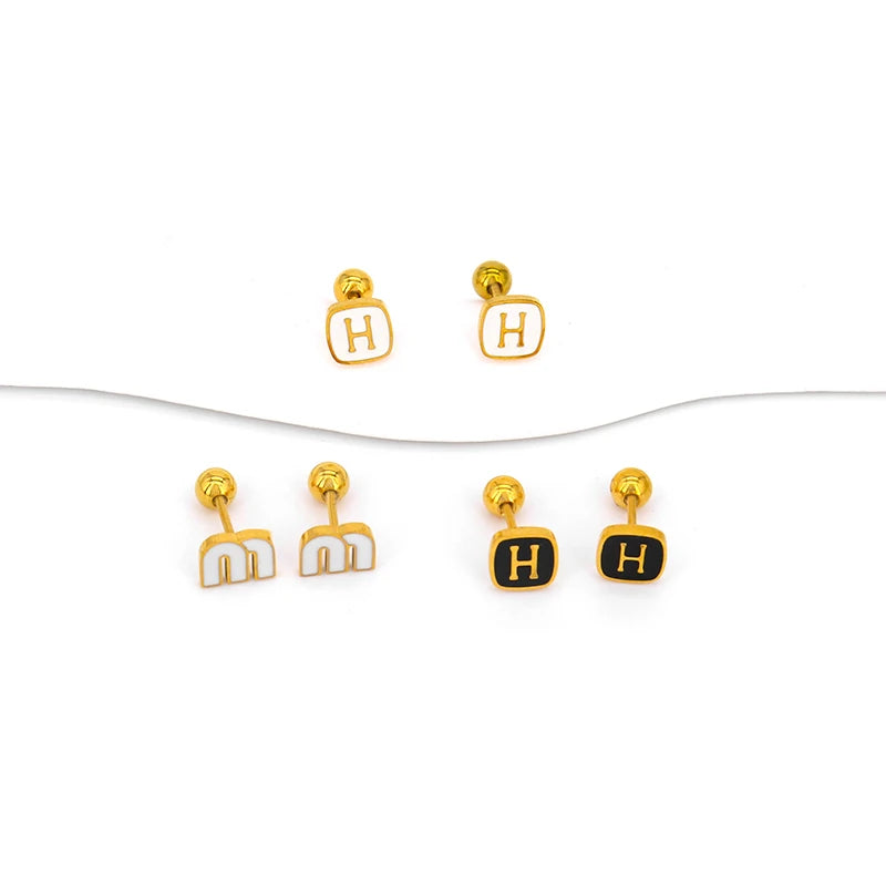 Gold Plated Stainless Steel Earrings Mini Minimalist Earrings Letter H Letter M Stainless Steel Earrings for Women and Children