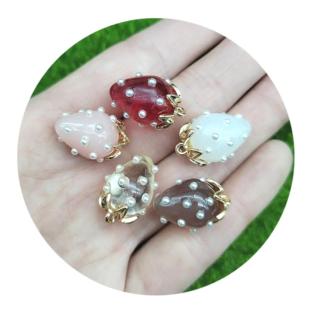 Mix 3D Strawberry Fruit White Red Pink Color Fruit Resin Charms Pendant Earring DIY Fashion Jewelry Accessories