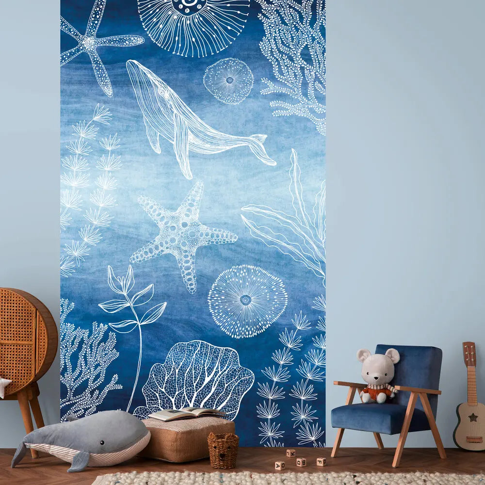 Germany Made Photo Wallpaper Murals for Kids' Room Bedroom Gym Hospital Sea Creatures Blue White Non Woven Premium Removable