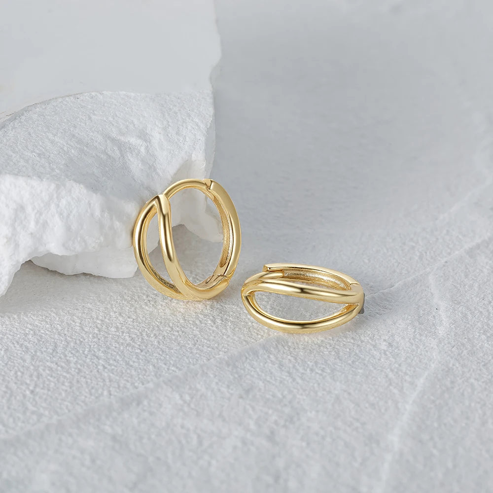 CANNER Minimalist S925 Sterling Silver Double Layer Glossy Earrings 9mm Hoop Huggie Earrings for Women Jewelry 18k Gold