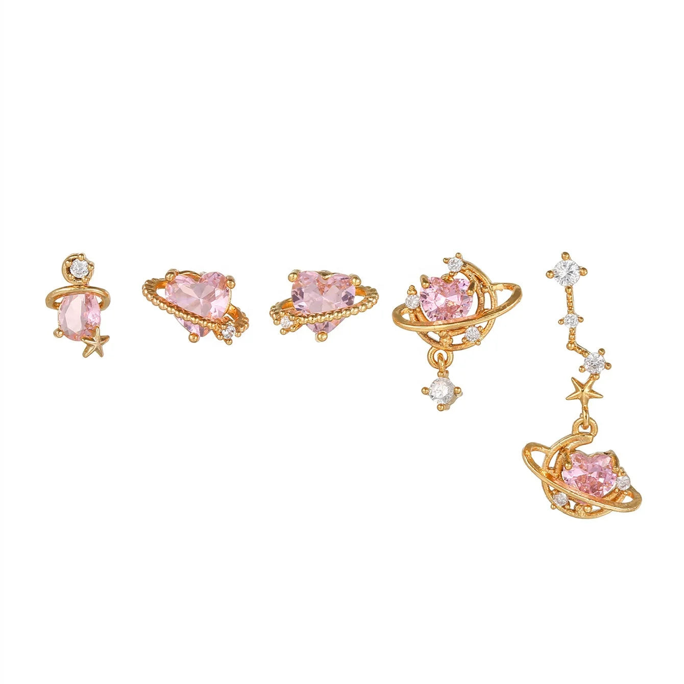 Fashion Spacecraft Shaped Jewelry 18k Gold Plated Earring Heart Cut Zircon Diamond Earrings Stud Earrings