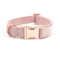 Custom Branding Solid Pink Velvet Luxury Dog Collar with Rose Gold Golden Buckle Washable