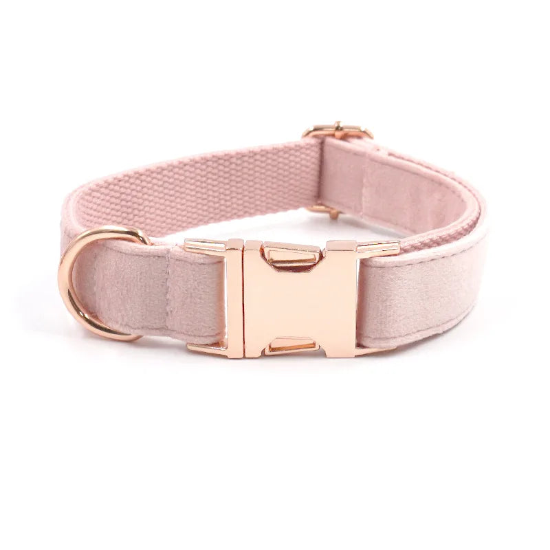 Custom Branding Solid Pink Velvet Luxury Dog Collar with Rose Gold Golden Buckle Washable