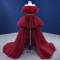Jancember 222141 Vintage Simple Red Short Ruched Prom Evening Dress With Long Tail