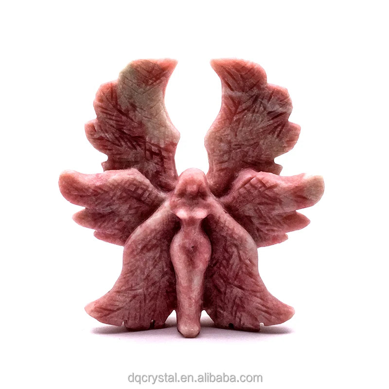 Wholesale Natural Crystal Crafts 12cm pink Quartz Angel Polished Obsidian Angel for Home Decoration