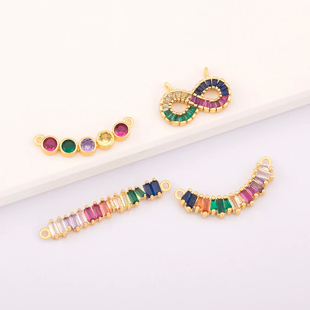 Wholesale Classic Children's 18K Gold Plated Colorful Gemstone Charms Infinity & Geometric Shapes for DIY Jewelry Making Gift