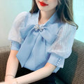 Korean Women's Long-Sleeved White Chiffon Shirts Size One Size Spring Collection