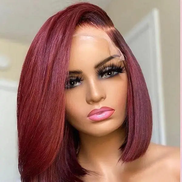 Ready to Ship Straight Bob Wig Wholesale 13*4 Full Lace Front Human Hair Wigs for Black Women 99j P4//27 Colored Preplucked Bob