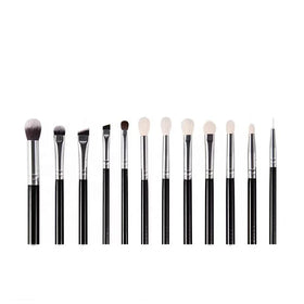 Soft Goat Hair 12pcs Eye Cosmetic Brushes Set Detailed Eyebrow Eyeliner Brushes Flat Eye Concealer Brushes Set Private Label