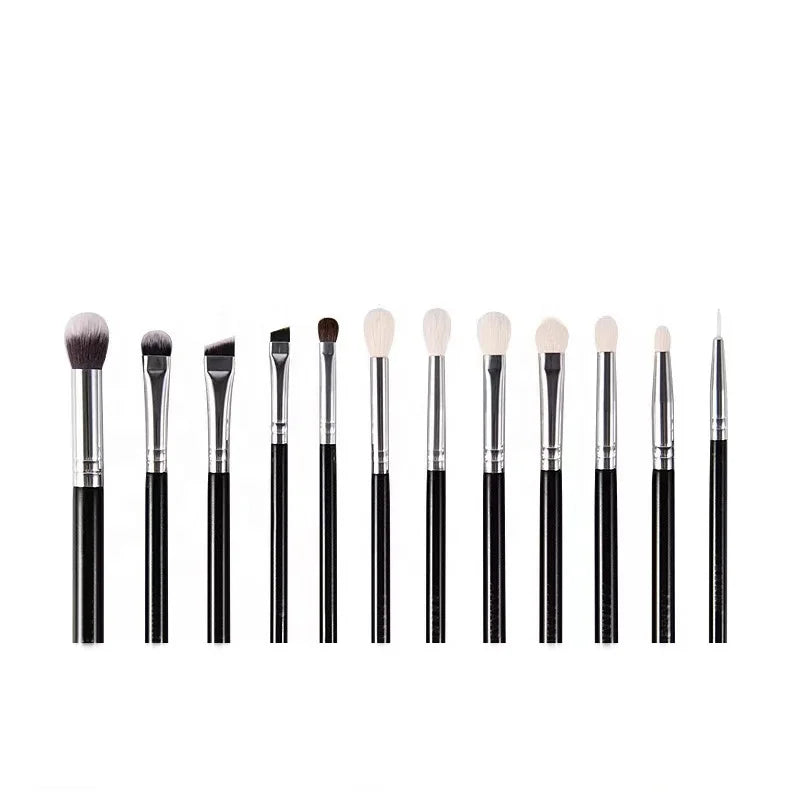 Soft Goat Hair 12pcs Eye Cosmetic Brushes Set Detailed Eyebrow Eyeliner Brushes Flat Eye Concealer Brushes Set Private Label