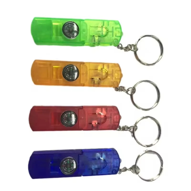 Wholesale Multifunctional Compass Flash Light Portable Survival Tool 4 in 1 Key Chain Whistle Plastic Polished Finish Runsine