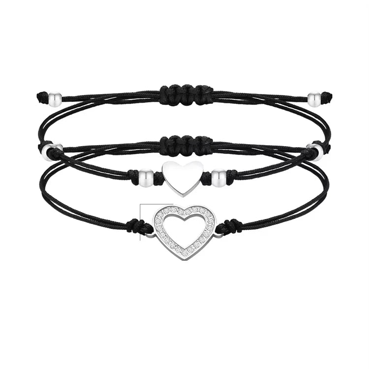 Wholesale Dainty Stainless Steel Zircon Heart Pendant Rope Braided Bracelets