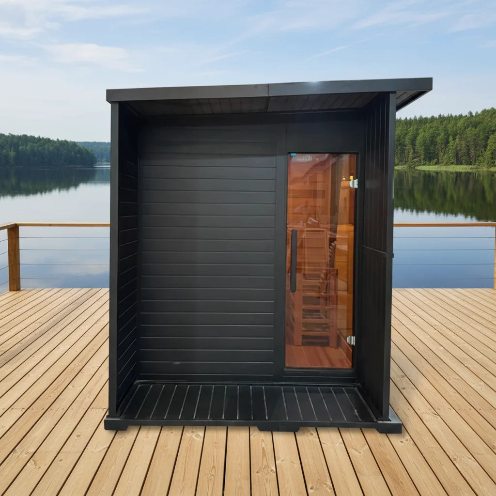 Experience Luxury: 6-Person Outdoor Sauna Featuring Rustic Hemlock & Aromatic Red Cedar