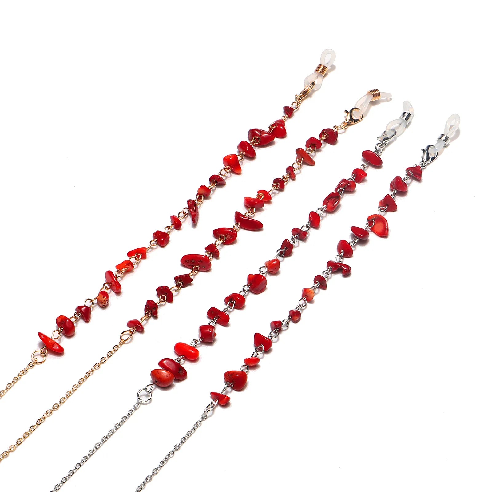 Fashion Wholesale Elegant  Red Natural Stone Eyewear Holder Accessories Glasses Strap Chain Gold for SunGlasses