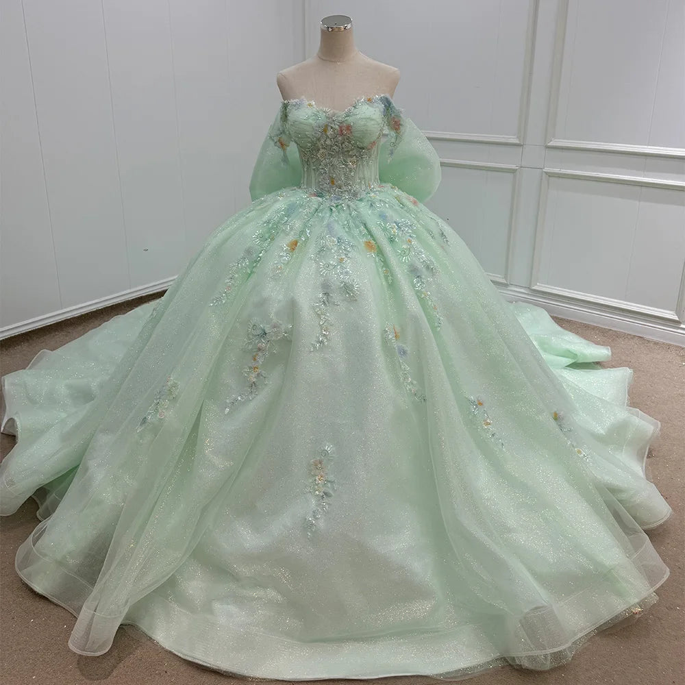 Jancember WN083 Princess Mint Green Bow Quinceanera Dresses for 15 Girls