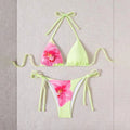 Low MOQ Custom Designed Active Two-Piece Plus Size Ladies Bikini Set Light Green Floral Orchid Print Breathable Quick Beachwear