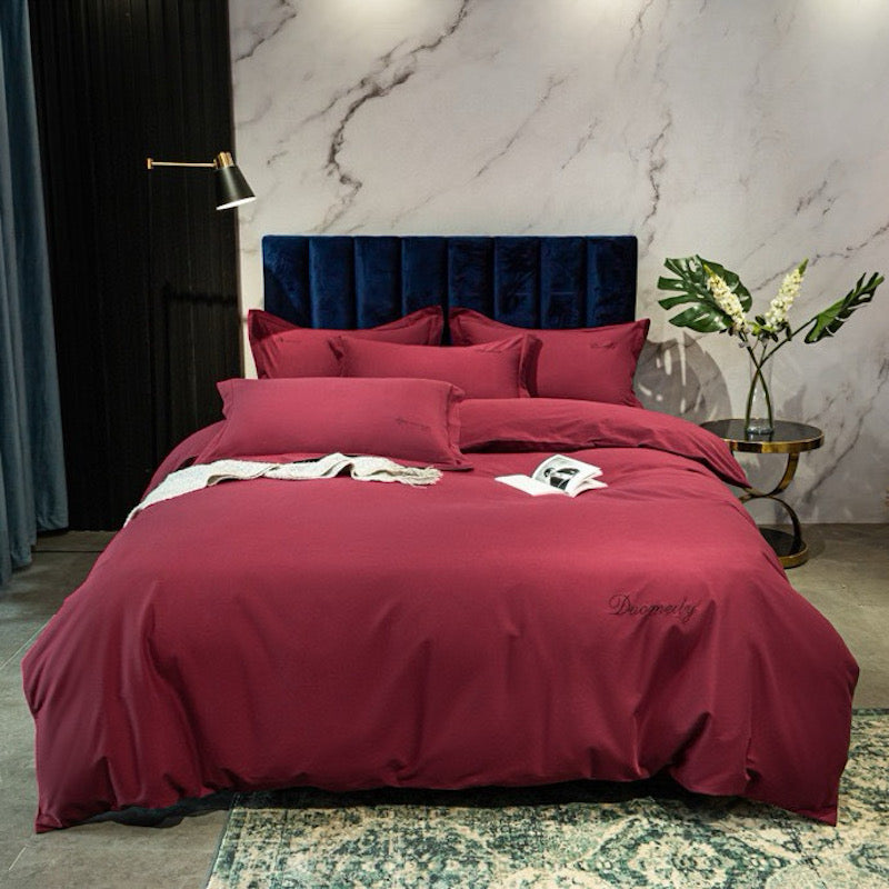 Simple Style 100S Cotton Satin Duvet Cover Home Textile Duvet Cover Use Plain Dyed Red Bed Sheet Bedding Set Supplier
