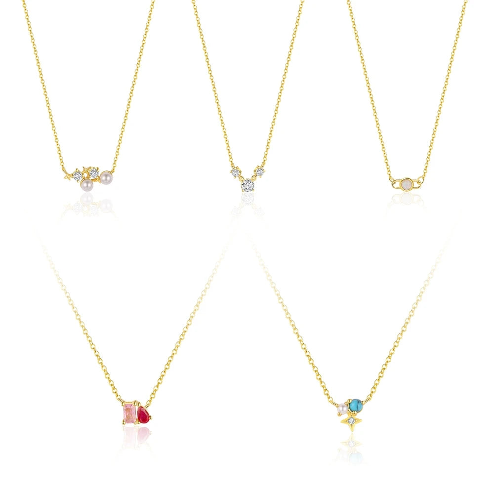 Trendy S925 Fashion Jewelry Turquoise Opal Pink Baguette Zircon Star Pendant Necklace for Women