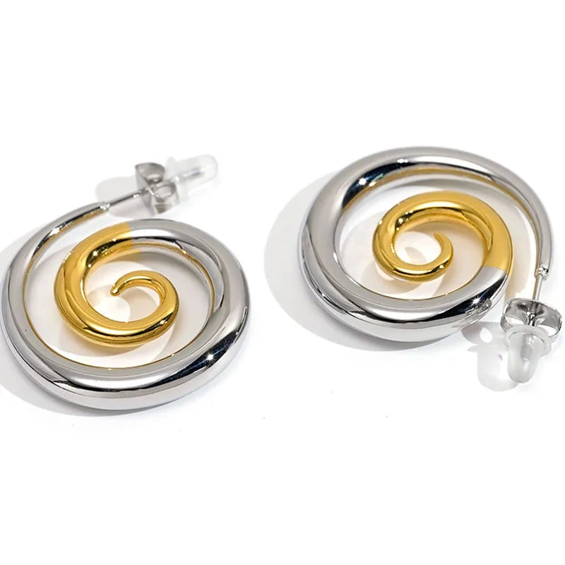 Latest 18K Gold Plated Stainless Steel Jewelry Mixed Color Threaded Hoop Earrings Waterproof for Woman Earrings E251685