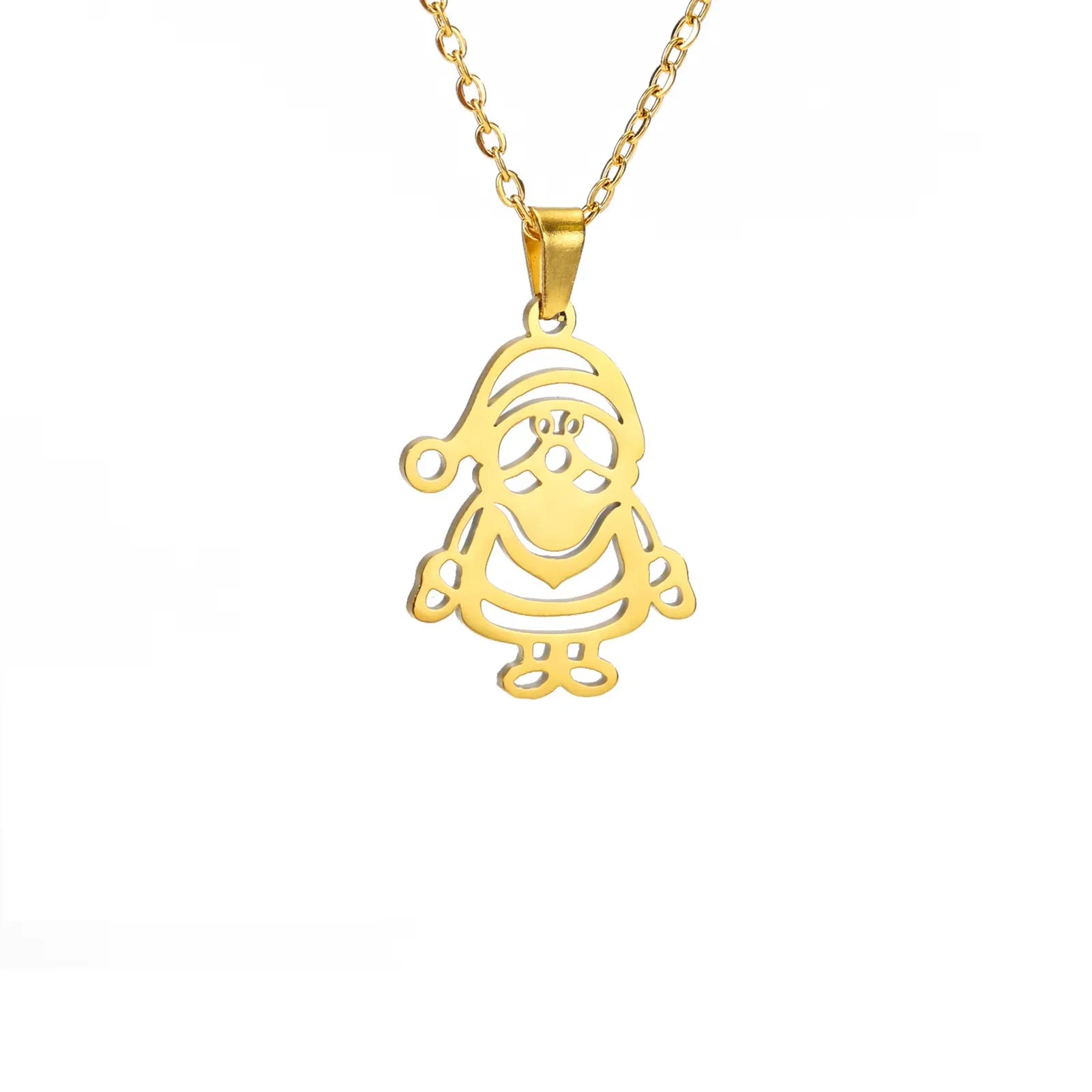Wholesale Christmas Santa Pendant Necklace Custom Trendy Gold Plated Stainless Steel Unisex Women Gift