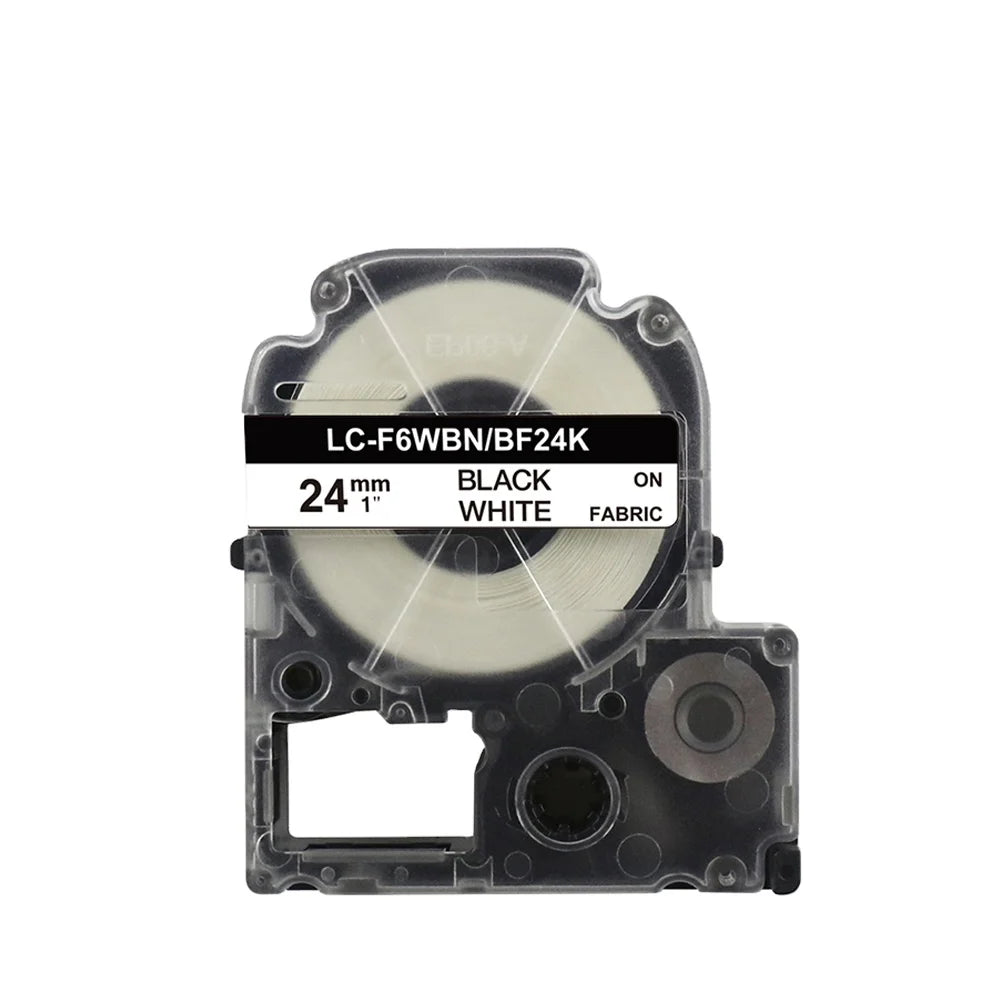 Tatrix SF24K LC-F6WBN/BF26K Fabric Iron-on Label Tape Black on White for Epson LW & King Jim SR  Series Label Printer