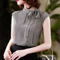 Autumn Ladies Casual Long Chiffon Shirt Stand Collarless with Woven Front Logo Skinny Fit Solid Pattern Oversized for Party