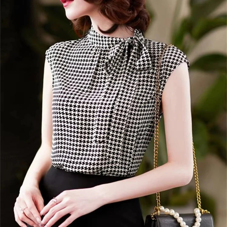 Autumn Ladies Casual Long Chiffon Shirt Stand Collarless with Woven Front Logo Skinny Fit Solid Pattern Oversized for Party