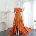 Jancember SF020 Elegant Dubai Orange Off Shoulder Asymmetric Evening Prom Dresses
