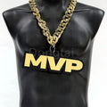 Custom Logo Oversized Shining Acrylic Reflective Link Chain Necklace Big MVP LOGO Medal for Sports Fans