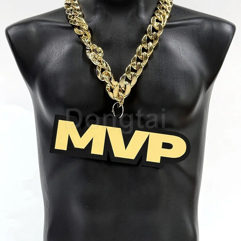 Custom Logo Oversized Shining Acrylic Reflective Link Chain Necklace Big MVP LOGO Medal for Sports Fans