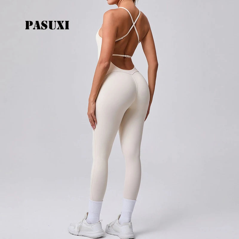 High Waist Seamless Yoga Jumpsuit for Women Tummy Control Butt Lifting One Piece Gym Fitness Romper with Adjustable Straps