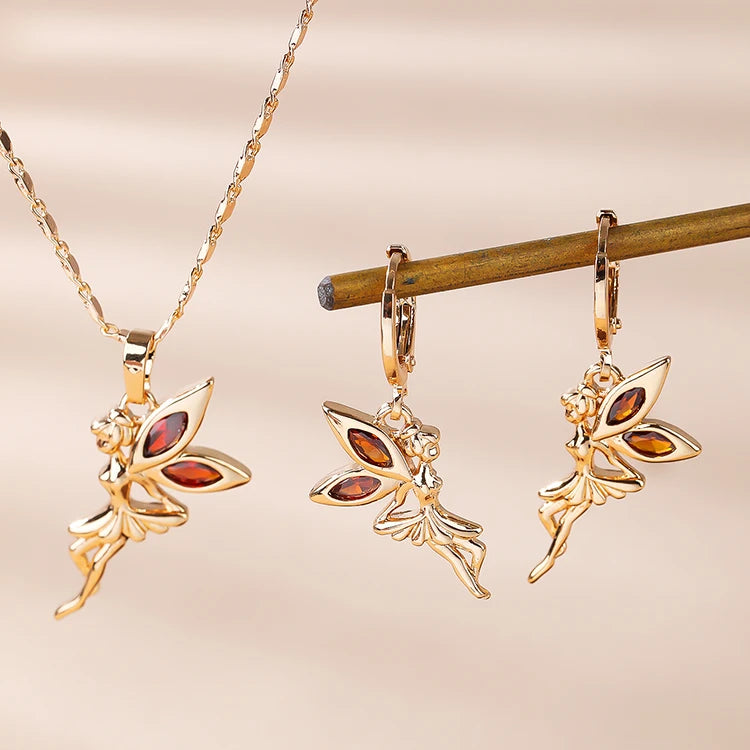 Fashion 18K Gold Plated Jewelry Angel Cubic Zirconia Huggie  Earrings Jewelry Set Women