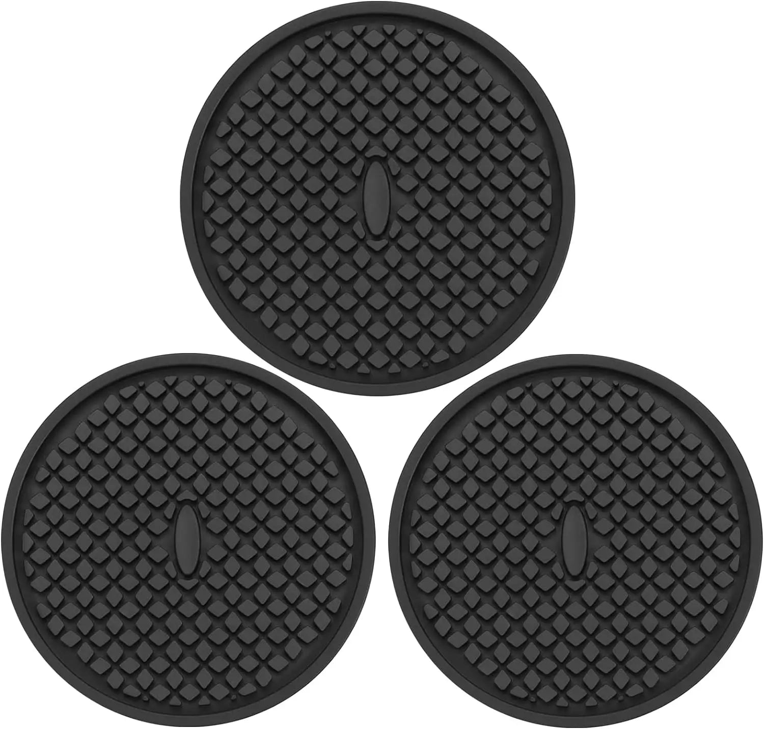 Lifetop Anti-slip Round Silicone Coasters for Drinks Thickened Black Coaster with Deep Tray Grooved Design Cup Mat
