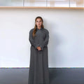 LM008 Muslim Women's Solid Color Simple Robe with Ruffled Sleeves Summer Dress with Zipper Pockets for Ramadan Praying