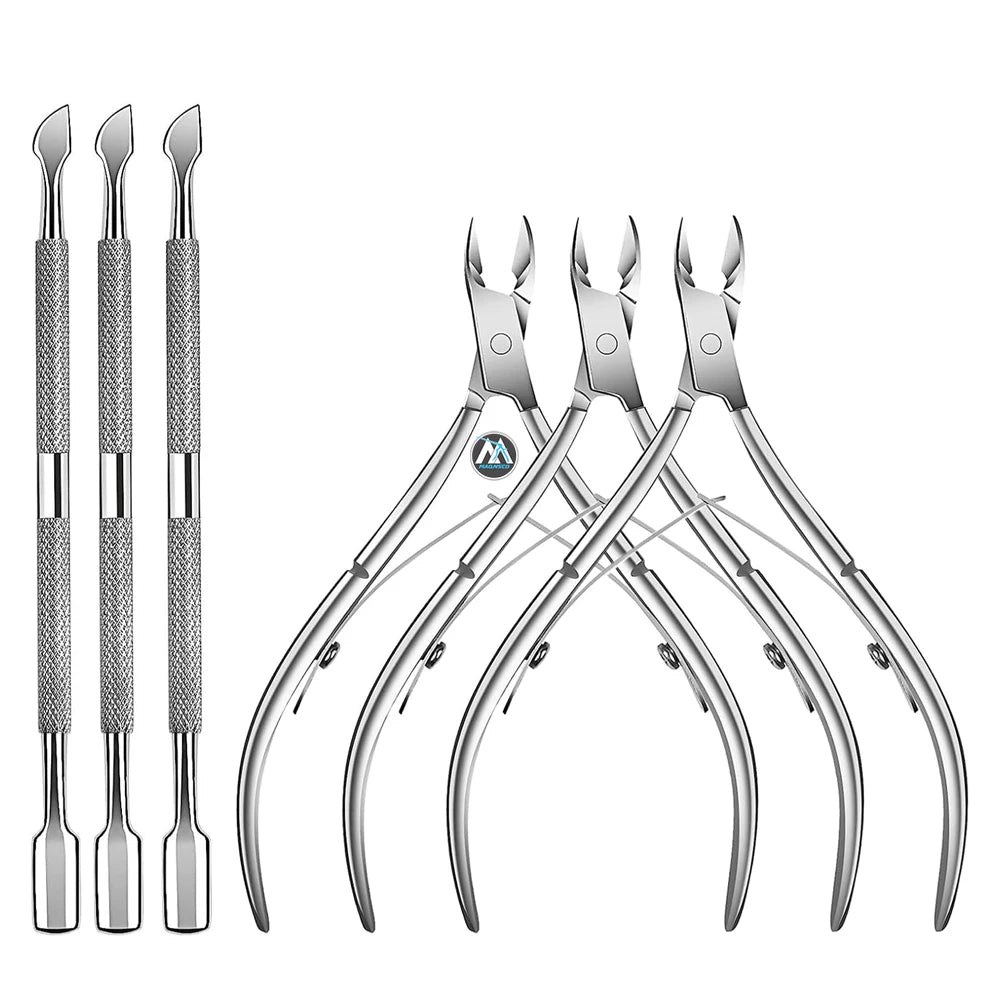 Professional Stainless Steel Nail Nipper Cuticle Trimmer Pusher 6-Packs Manicure Tools Wide Jaw Opening for Finger Toe Baby