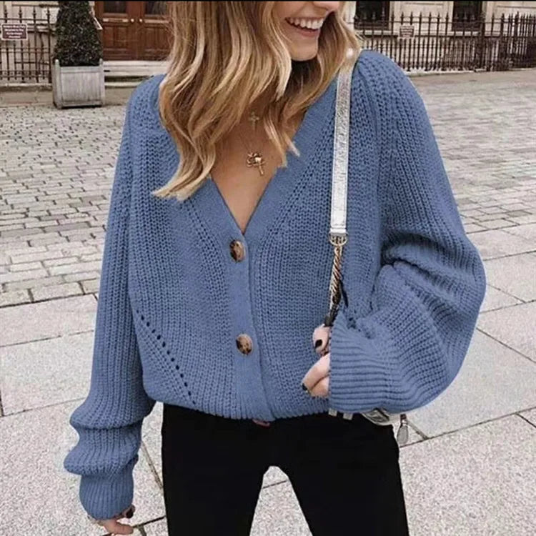 Women's Autumn Winter V-Neck Button Cardigan Breathable Anti-shrink Anti-Pilling Regular Sleeve Casual Front Polyester/Nylon