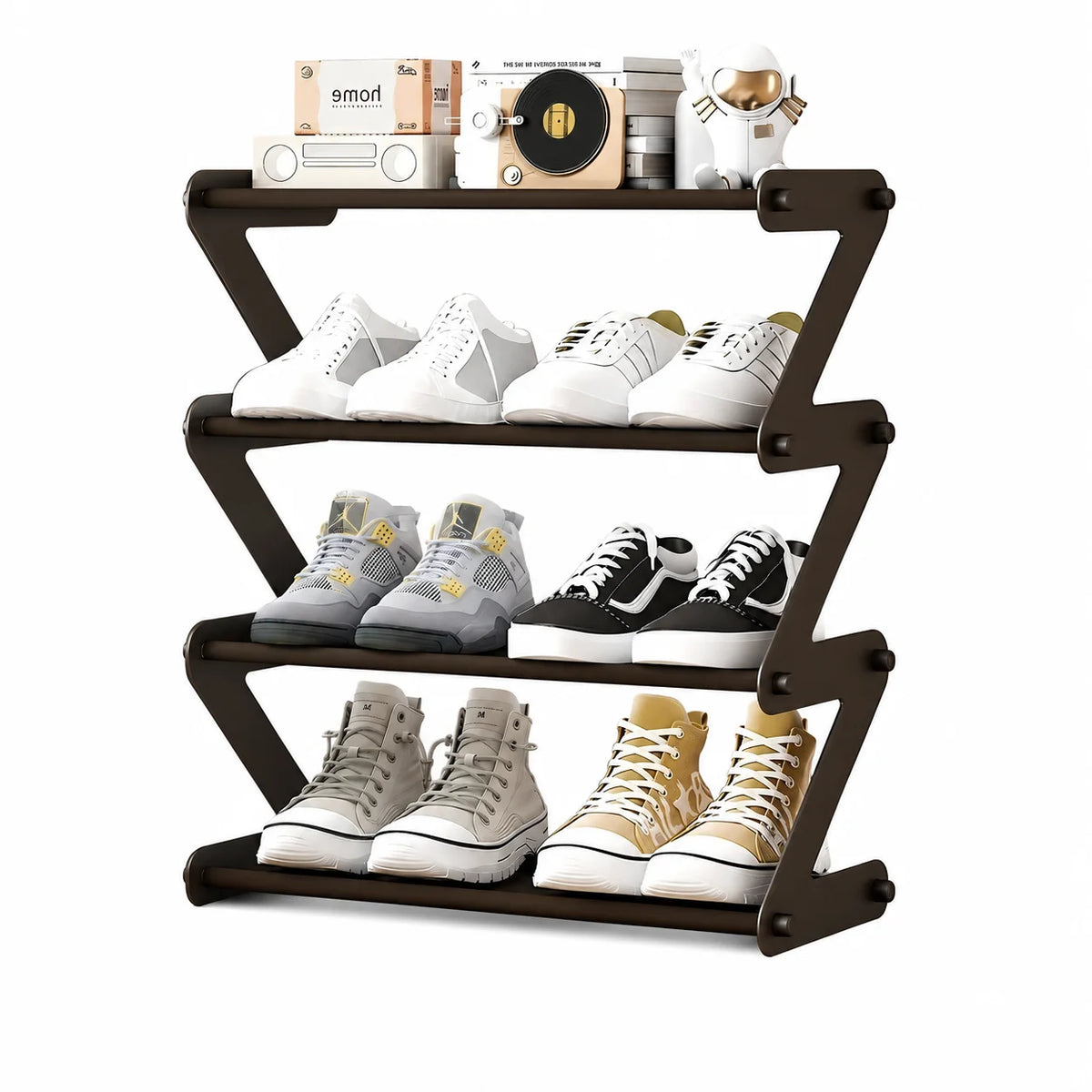 4 Tier Shoe Rack Free Standing Shoe Storage Organizer Shelf Space Saving Multifunctional Shoe Rack for Entryway Bedroom