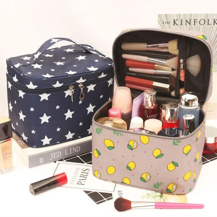 SW Hot Selling Polyester Cosmetic Bag Custom Plaid Cartoon Cute Multi-Functional Large Capacity Makeup Storage Bag for Travel