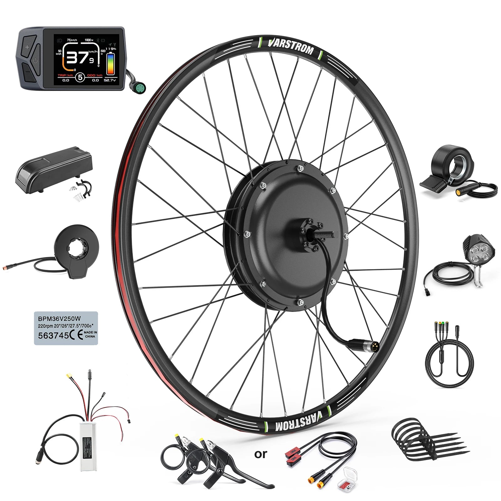 Ebike Kit JYLT 1000W 48V Rear Hub Motor Kit Ebike Conversion Kit 26" 27.5" 700C with LCD Display Thumb Throttle PAS Sensor