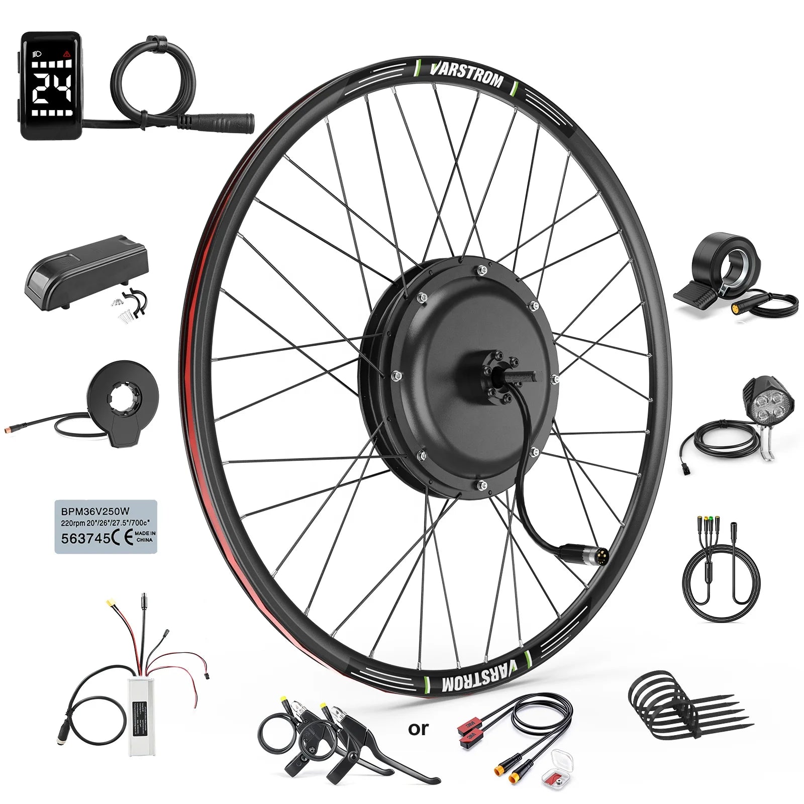 Varstrom JYLT 48V 1000W 1500W Rear Hub Motor Kit Thumb Throttle Disc Brake DZ40 LCD Display for Electric Bicycle Conversion Kit