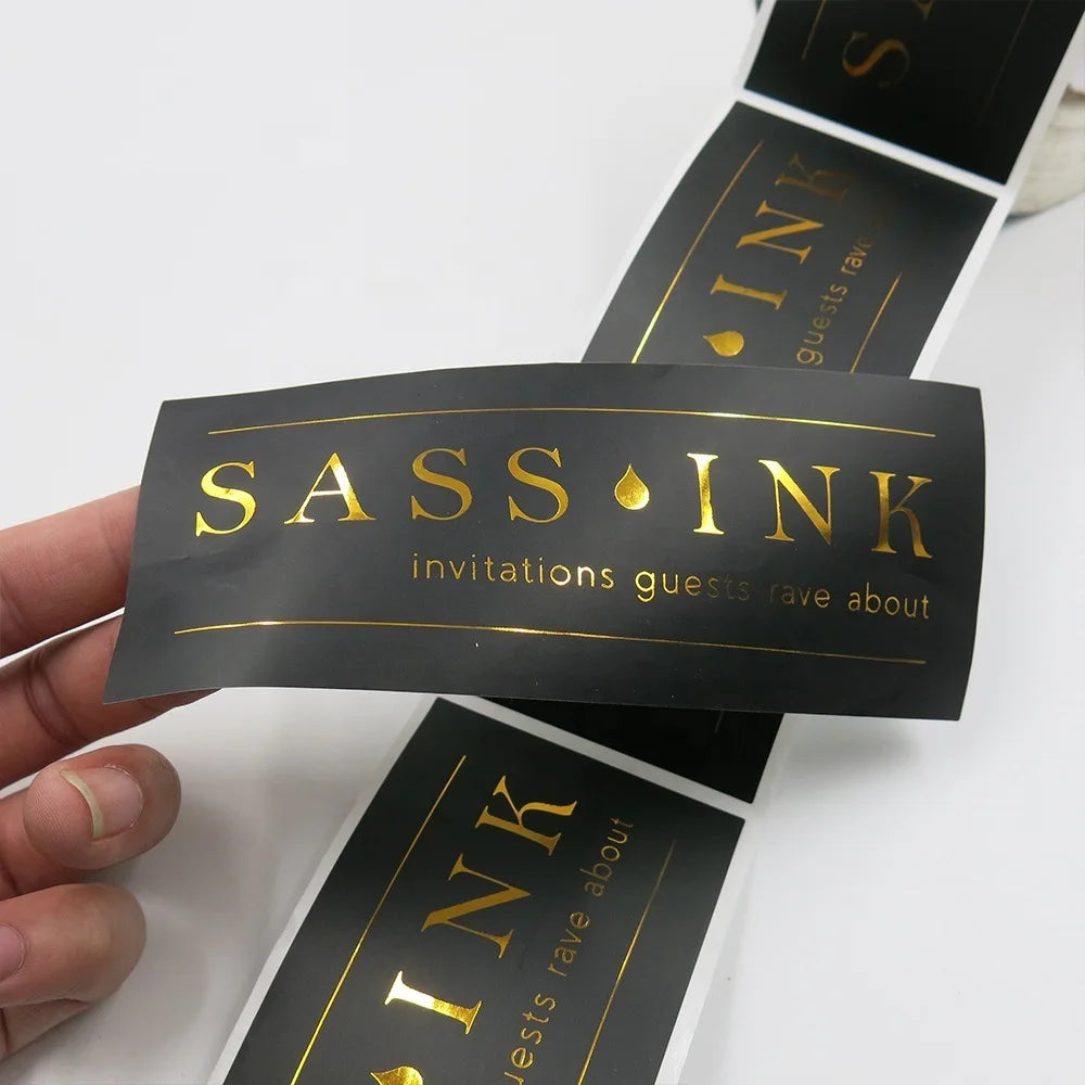 Wholesale  Custom logo Black Background Adhesive Packing Labels Coloerd Sticker Roll Sheet Gold Foild Stickers
