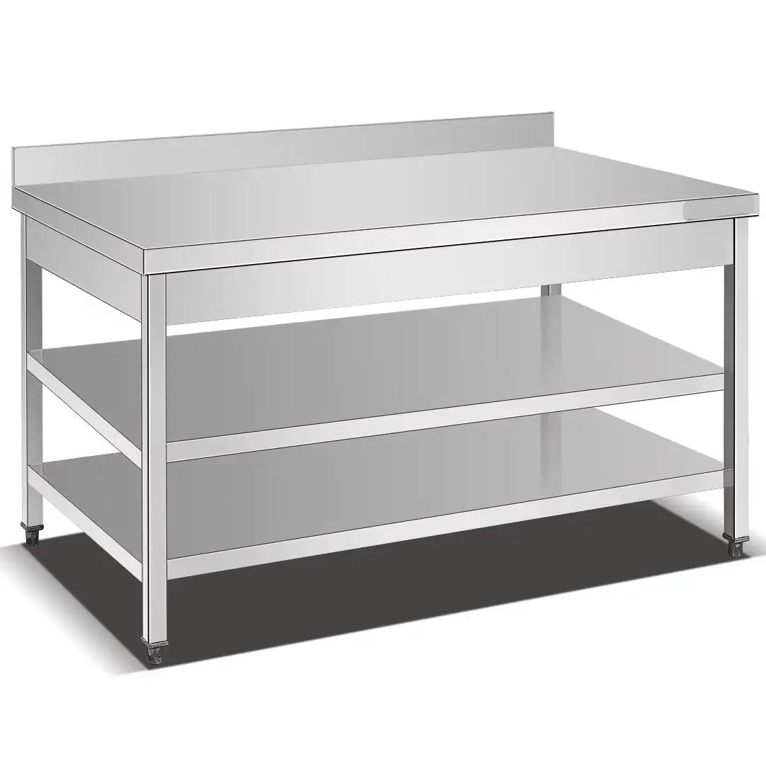 201 Stainless Steel Workbench Three Tier Commercial Kitchen Table Easy Clean Low Price Restaurant Work Table With Undershelf