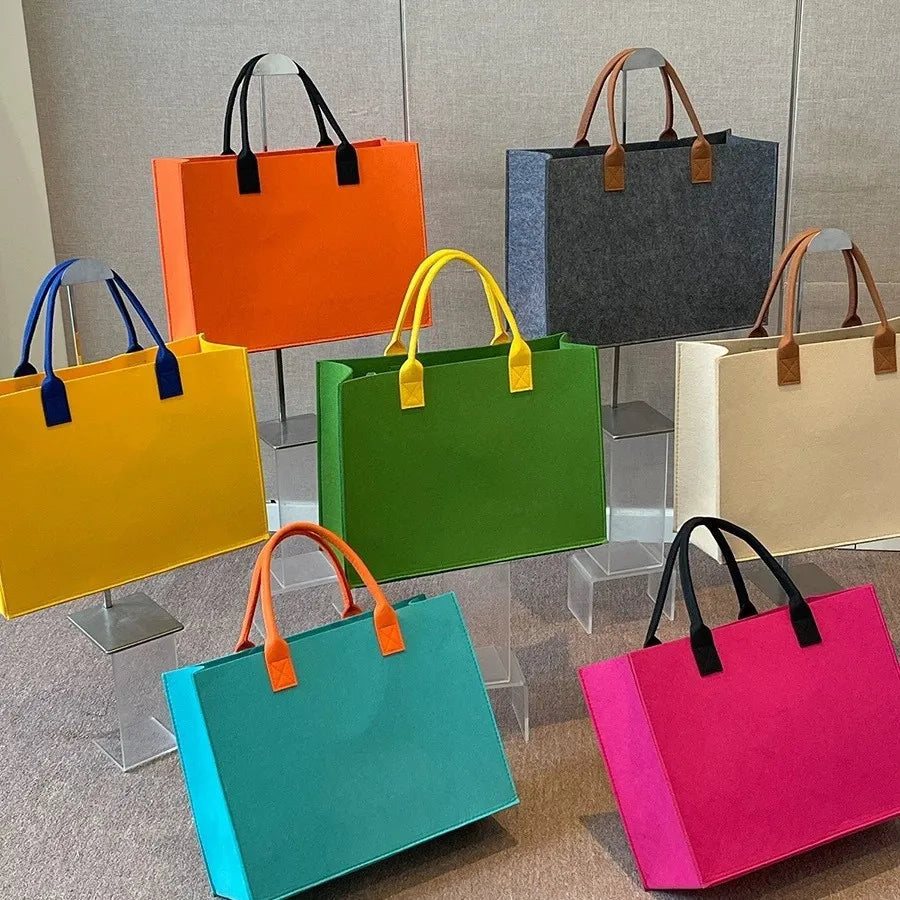 MU Two-tone Color Felt Bag Customized Gift Bags Handbag Grocery Premium Summer Felt Tote Shopping Bag