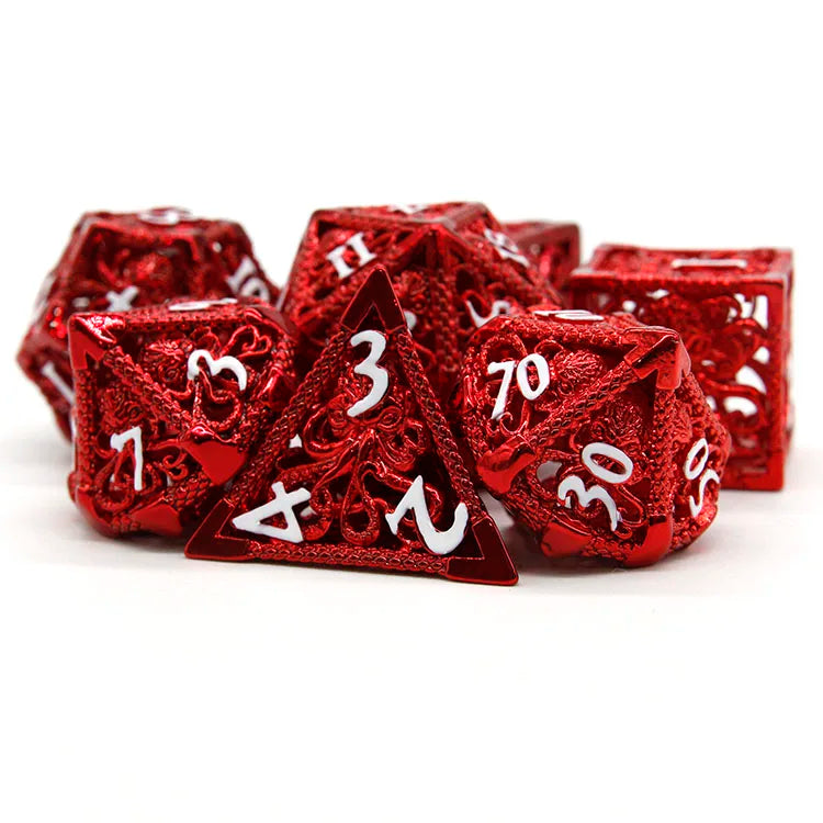 Wholesale 7-Piece Polyhedral Metallic Copper Dice Set 16mm Red Painted Metal Dice for Games